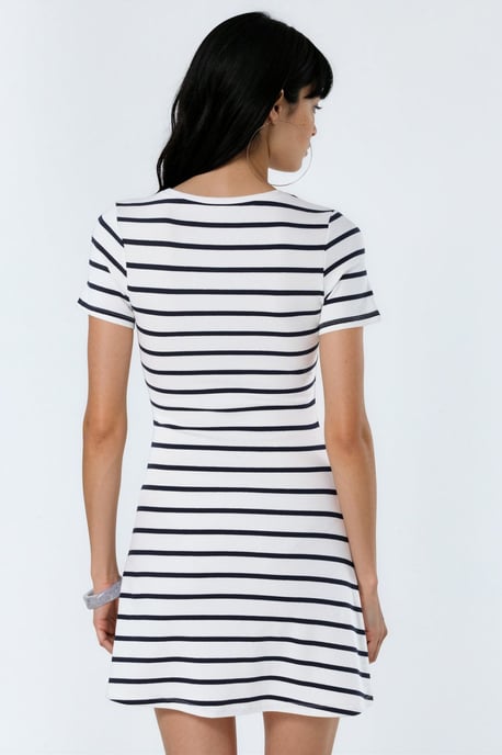 Gestreepte Mini T-Shirt Jurk met Ronde Hals - Image 4