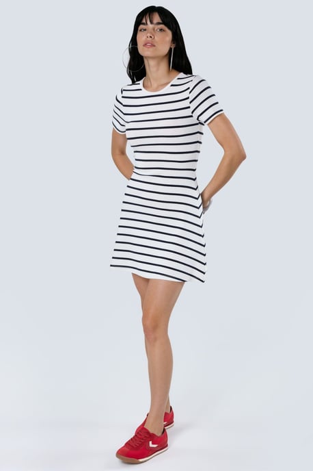 Gestreepte Mini T-Shirt Jurk met Ronde Hals - Image 5