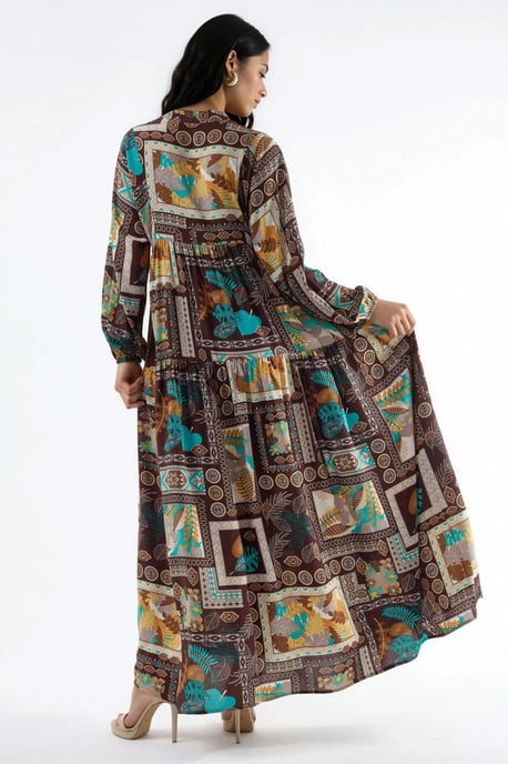 V-hals Patroon Maxi Jurk - Image 3