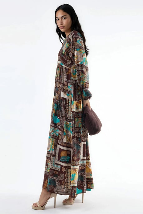 V-hals Patroon Maxi Jurk - Image 4