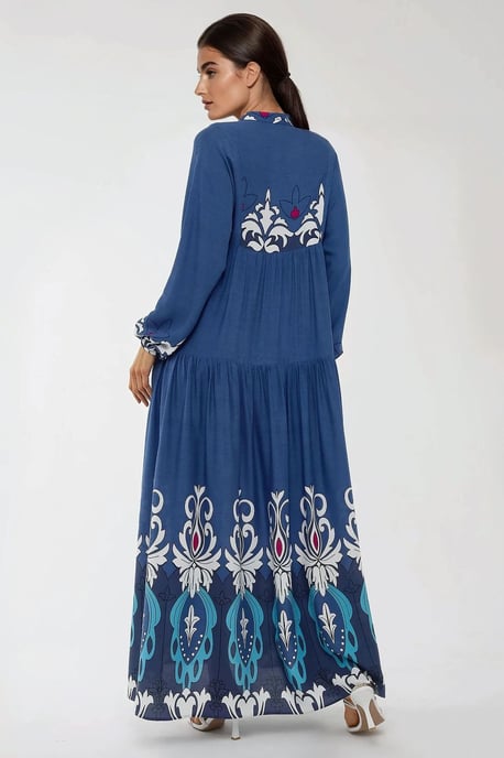 Gedrukte Lange Mouwen Viscose Maxi Jurk - Image 2