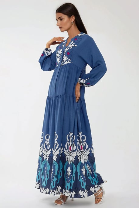Gedrukte Lange Mouwen Viscose Maxi Jurk - Image 3