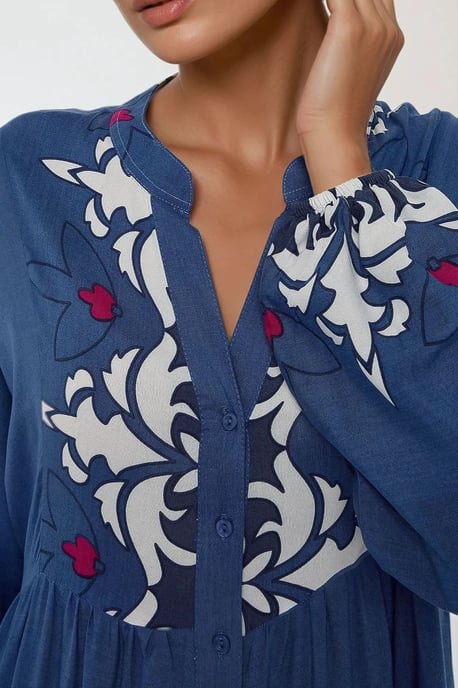 Gedrukte Lange Mouwen Viscose Maxi Jurk - Image 4