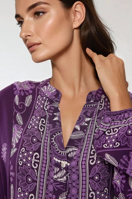 Gedrukte Lange Mouwen Viscose Maxi Jurk - Image 3