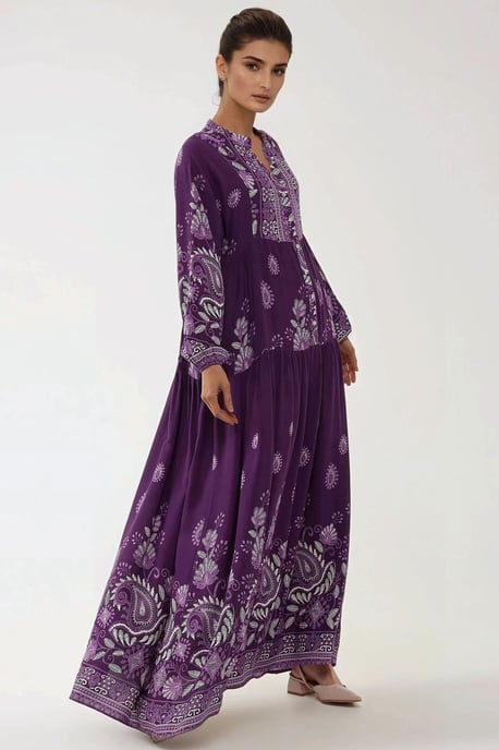 Gedrukte Lange Mouwen Viscose Maxi Jurk - Image 5