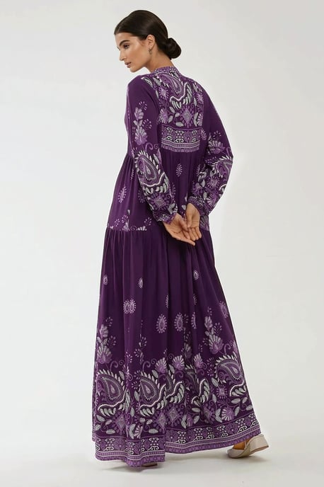 Gedrukte Lange Mouwen Viscose Maxi Jurk - Image 6