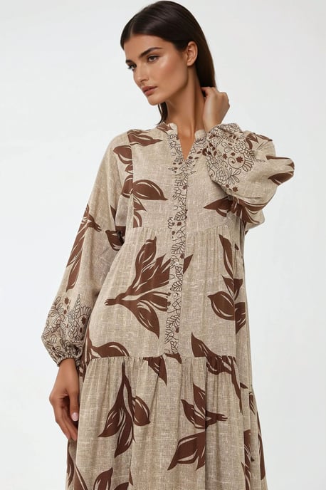 Gedrukte Lange Mouwen Viscose Maxi Jurk - Image 2
