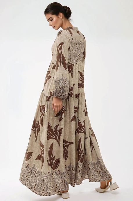 Gedrukte Lange Mouwen Viscose Maxi Jurk - Image 3