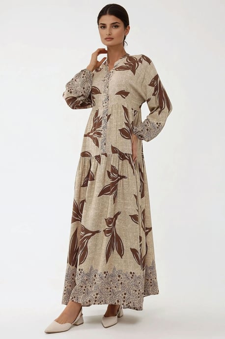 Gedrukte Lange Mouwen Viscose Maxi Jurk - Image 4