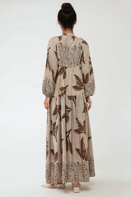 Gedrukte Lange Mouwen Viscose Maxi Jurk - Image 5