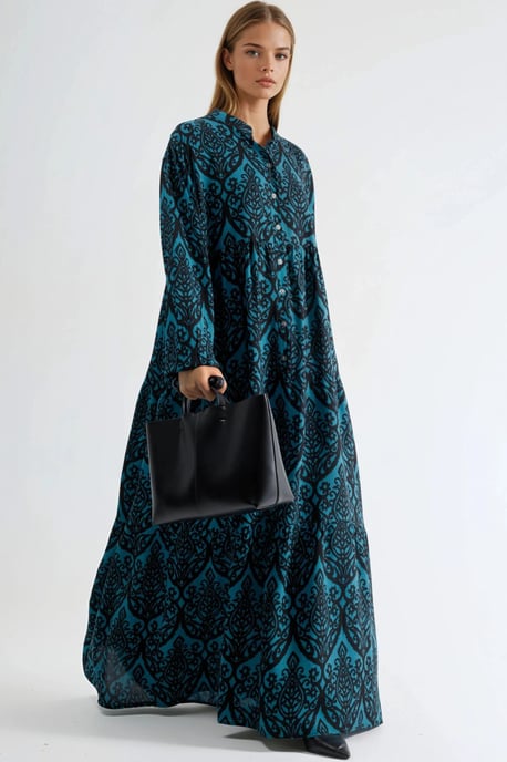 Comfort Fit Patterned Maxi Dress with V-Neck - Image 3