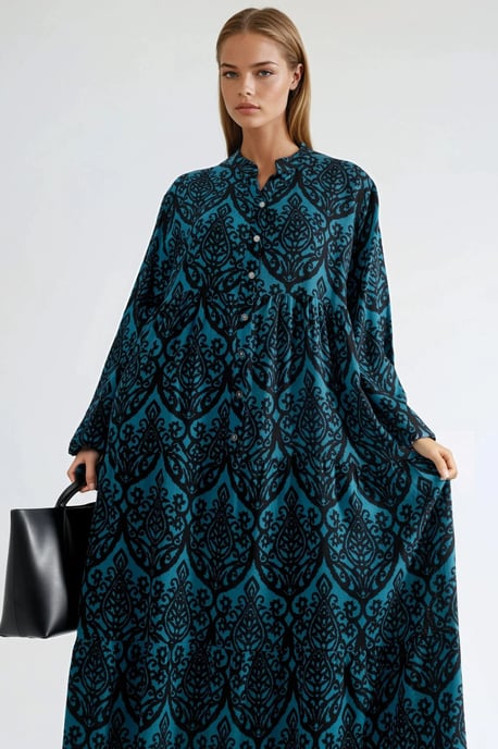 Comfort Fit Patterned Maxi Dress with V-Neck - Image 4