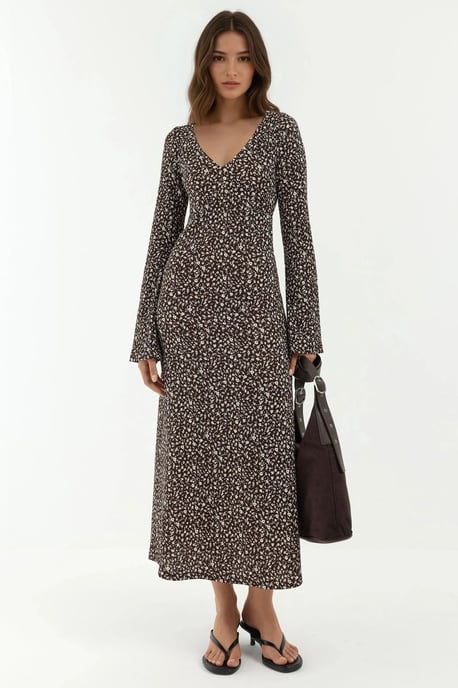 Elegant Flower Printed V-neck Bodycon Maxi Dress - Image 1