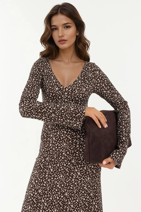 Elegant Flower Printed V-neck Bodycon Maxi Dress - Image 2