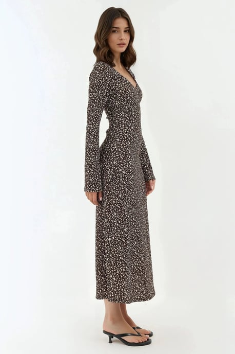 Elegant Flower Printed V-neck Bodycon Maxi Dress - Image 4