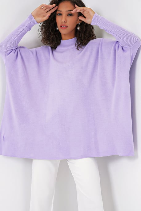 Oversized Half-Turtleneck Long Sleeve Knit Sweater - Image 1