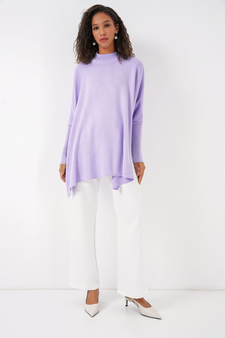Oversized Half-Turtleneck Long Sleeve Knit Sweater - Image 2