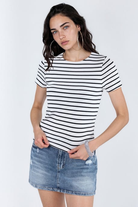 Randig crew neck t-shirt i bomull - Image 1