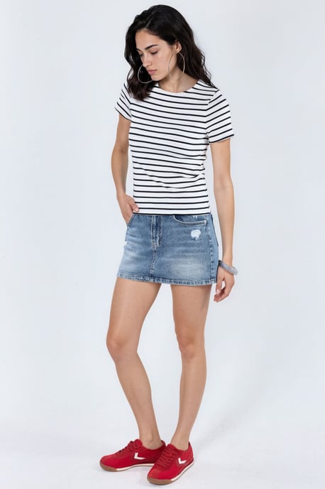 Randig crew neck t-shirt i bomull - Image 4