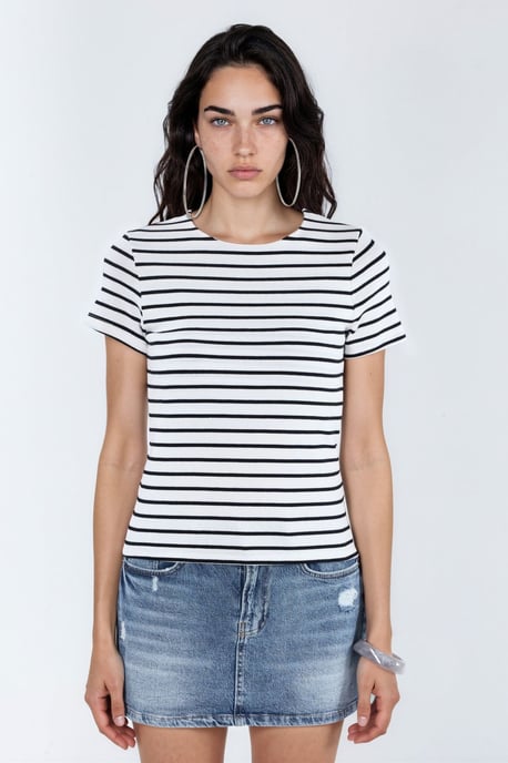 Randig crew neck t-shirt i bomull - Image 5
