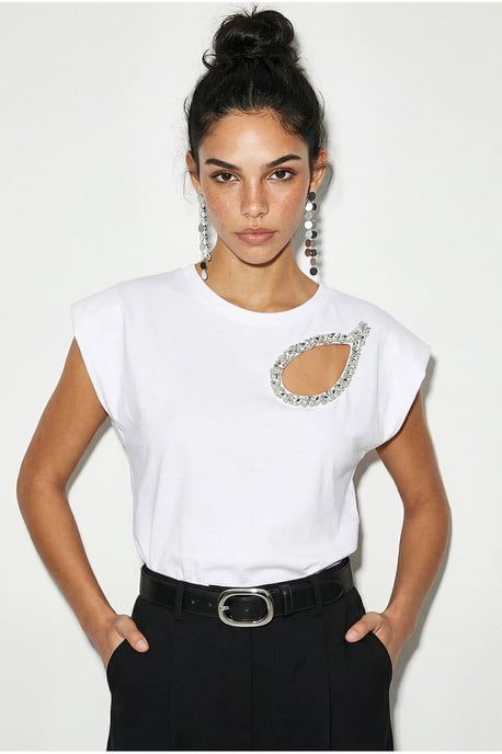 Uitgesneden Ronde Hals T-Shirt - Image 3