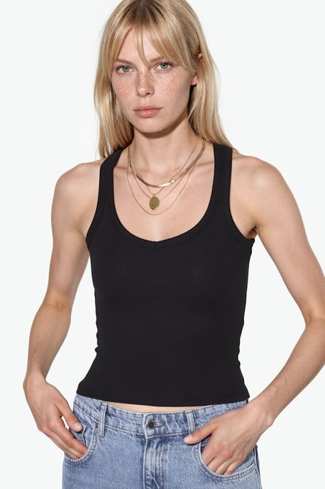 V-hals Geribbelde Tanktop - Image 1