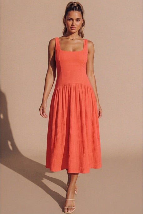 Square Neck Drop Waist Midaxi Dress - Valentino - Image 1