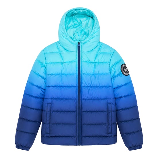 Boys Padded Jacket Kids Blue Ocean Fade Hooded Quilted Warm Coat - Image 1