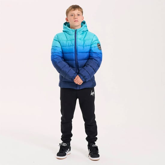 Boys Padded Jacket Kids Blue Ocean Fade Hooded Quilted Warm Coat - Image 3