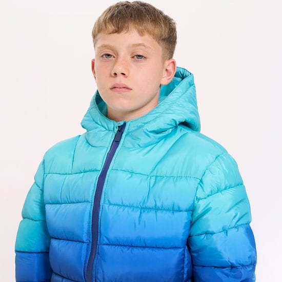 Boys Padded Jacket Kids Blue Ocean Fade Hooded Quilted Warm Coat - Image 5