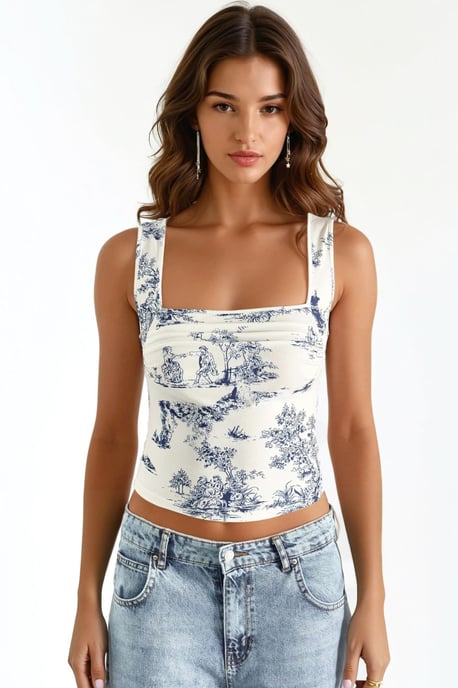 Patroonvierkante Hals Sandy Croptop - Image 6