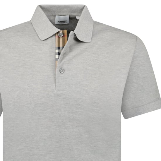Burberry Mens Hartford Check Polo Shirt - Pale Grey Melange - Image 2