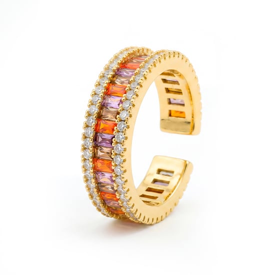 Fáinne Luxenter i gCóimhiotal Miotail agus Zirconia Multicolor críochnaithe in ór buí 18k - Baldlal - Image 1