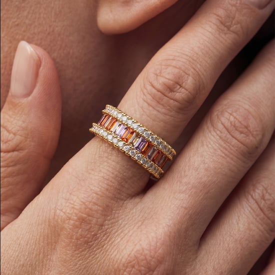 Fáinne Luxenter i gCóimhiotal Miotail agus Zirconia Multicolor críochnaithe in ór buí 18k - Baldlal - Image 4