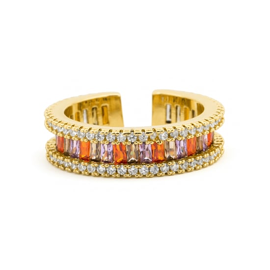 Fáinne Luxenter i gCóimhiotal Miotail agus Zirconia Multicolor críochnaithe in ór buí 18k - Baldlal - Image 6