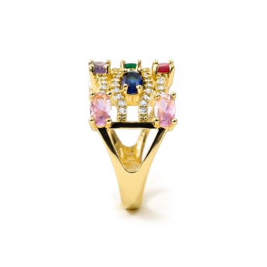 Luxenter ring in metaallegering en multicolor zirkonia, afgewerkt in 18 karaat geelgoud - Rieu - Image 2