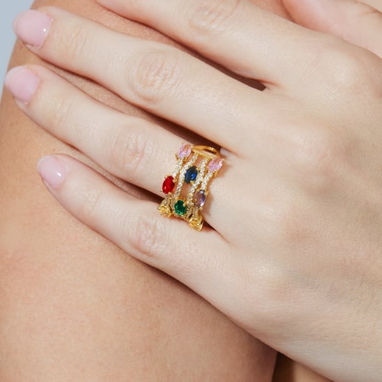 Luxenter ring in metaallegering en multicolor zirkonia, afgewerkt in 18 karaat geelgoud - Rieu - Image 3