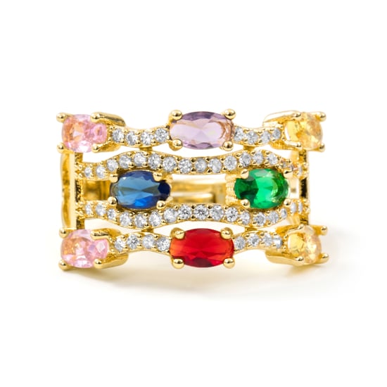 Luxenter ring in metaallegering en multicolor zirkonia, afgewerkt in 18 karaat geelgoud - Rieu - Image 5