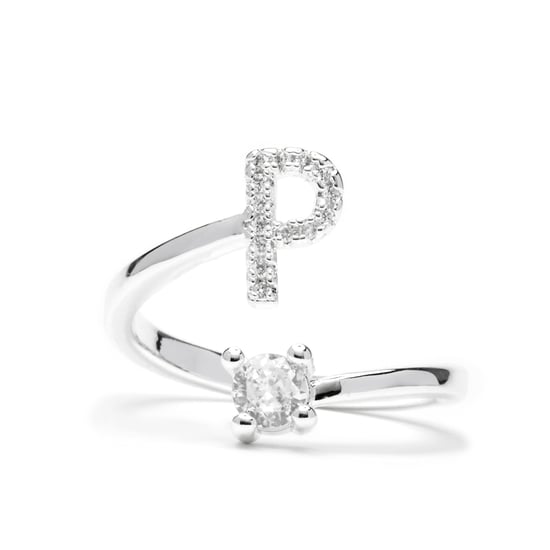 Luxenter Ring met glanzende zirkonia, zilveren afwerking - Alphabet - Image 1