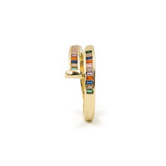 Luxenter Ring in Metal Alloy and Multicolor Zirconia finished in 18k yellow gold - Hagor - Image 3
