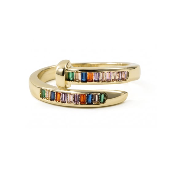 Luxenter Ring in Metal Alloy and Multicolor Zirconia finished in 18k yellow gold - Hagor - Image 6