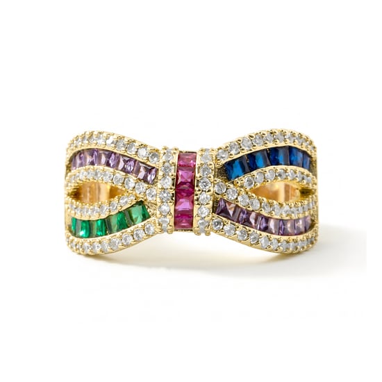 Luxenter Ring in Metal Alloy and Multicolor Zirconia finished in 18k yellow gold - Alnis - Image 5