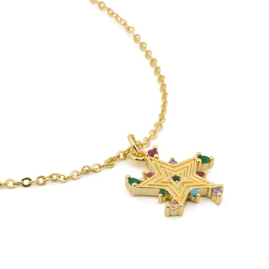 Luxenter ketting in metaallegering en multicolor zirkonia, afgewerkt in 18 karaat geel goud - Ryaiss - Image 6