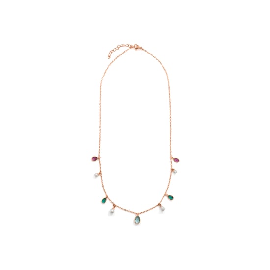 Luxenter Necklace in Metal Alloy and White Pearl finished in 18k rose gold - Cainhtsi - Image 2