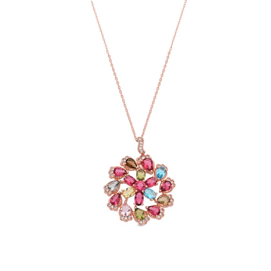 Luxenter ketting in metaallegering en multicolor zirkonia, afgewerkt in 18k roségoud - Casil - Image 1
