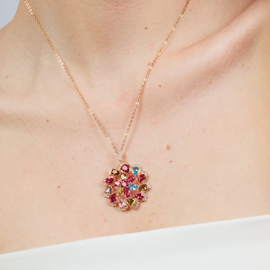 Luxenter ketting in metaallegering en multicolor zirkonia, afgewerkt in 18k roségoud - Casil - Image 4
