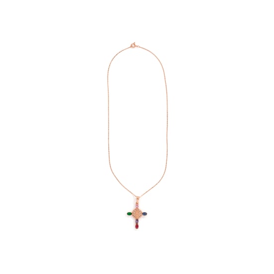 Luxenter ketting in metaallegering en multicolor zirkonia, afgewerkt in 18 karaat roségoud - Kruis - Image 3