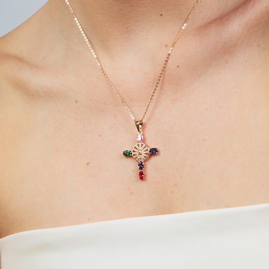 Luxenter ketting in metaallegering en multicolor zirkonia, afgewerkt in 18 karaat roségoud - Kruis - Image 4