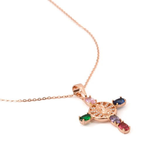 Luxenter ketting in metaallegering en multicolor zirkonia, afgewerkt in 18 karaat roségoud - Kruis - Image 6