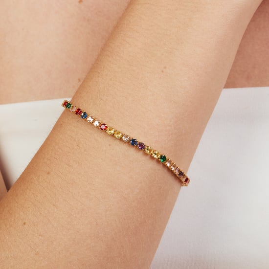 Luxenter armband in metaallegering en multicolor zirkonia, afgewerkt in 18 karaat geelgoud - Jyamia - Image 4